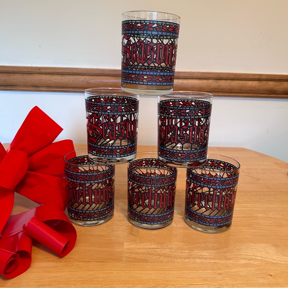 Vintage Houze Season’s Greetings Mosaic Winter Glasses Christmas Holiday Set 6